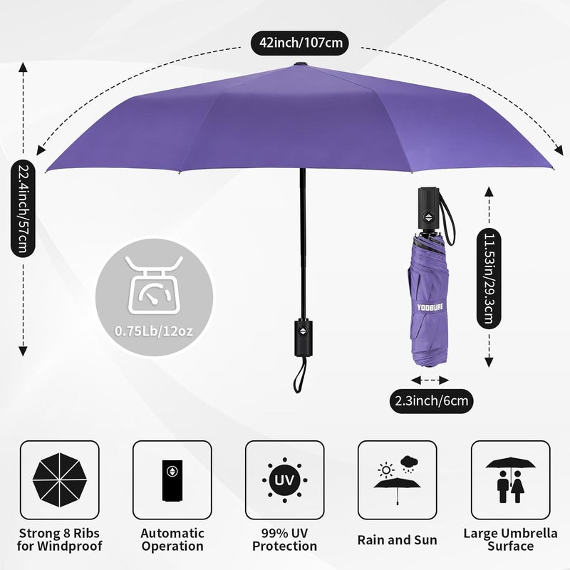 Yoobure Windproof Travel Umbrella - Automatic Umbrellas for Rain, Compact Folding Umbrella with UV Protection, Lightweight Portable Design for Backpack/Walking/Car, Sun & Storm Ready - Image 2